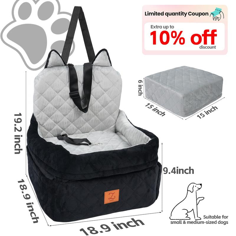 Zvrpet Dog Car Seat Fully Detachable and Washable Memory Foam Covered Car-Mounted Pet Kennel Soft Fabric Easy to Install with Adjustable Straps Anti-Slip Bottom Cover for Back Seat Pet Car Bed for Car SUV Outdoorfun Travel Dog Bed Pet Bed Cat Bed